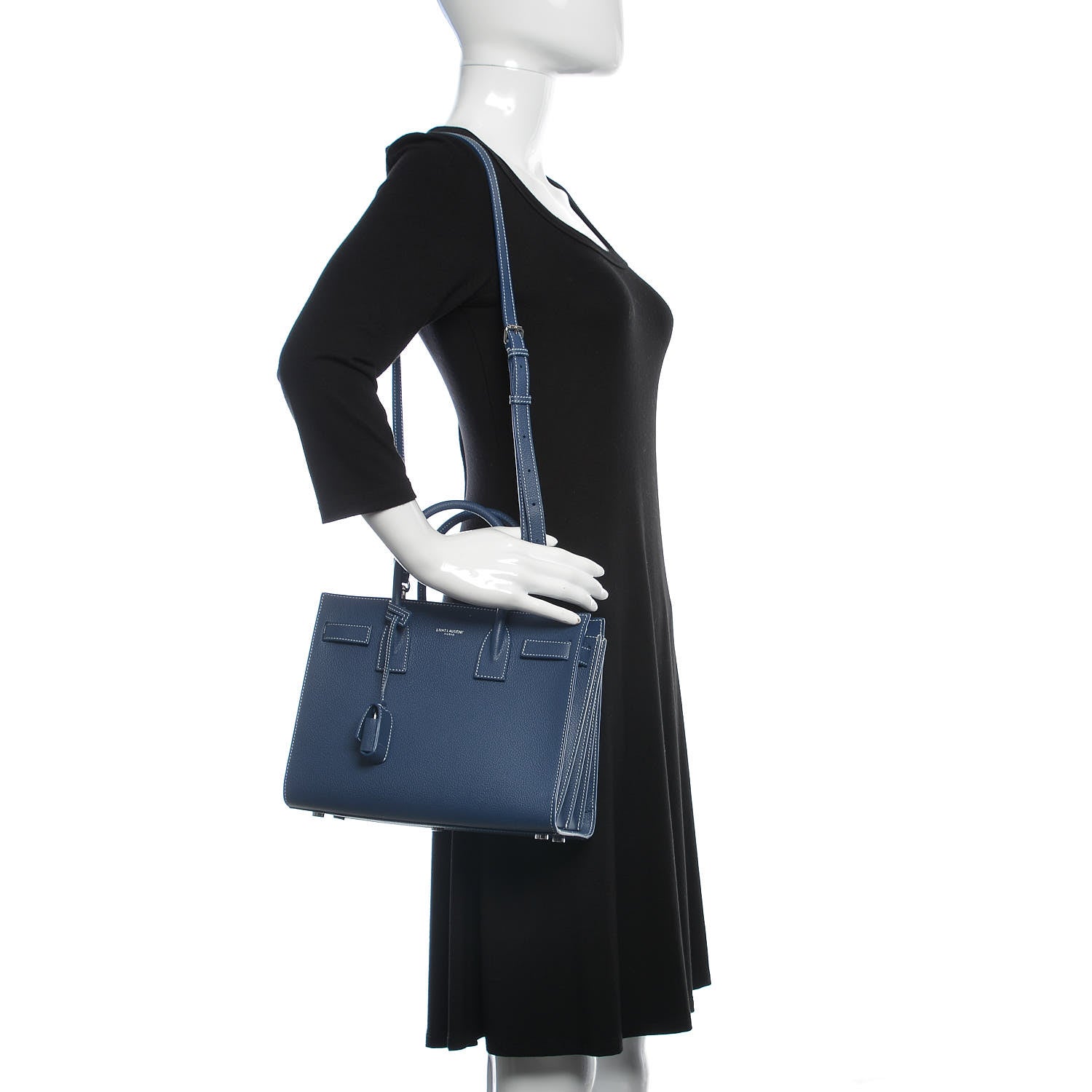 Saint Laurent Grained Calfskin Topstitch Baby Sac De Jour Denim 2 of 15