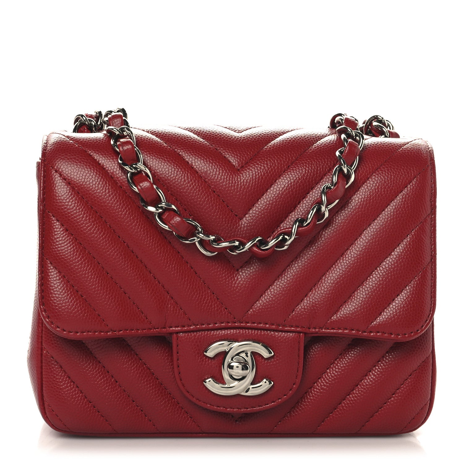 Chanel Caviar Chevron Quilted Mini Square Flap Red 1 of 11