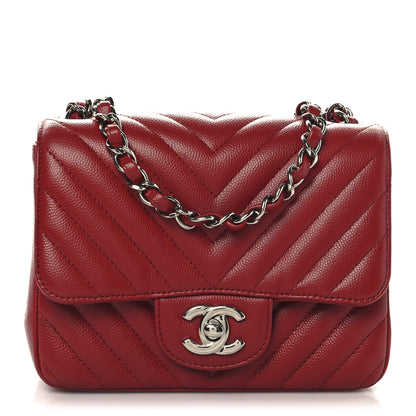 Chanel Caviar Chevron Quilted Mini Square Flap Red 1 of 11