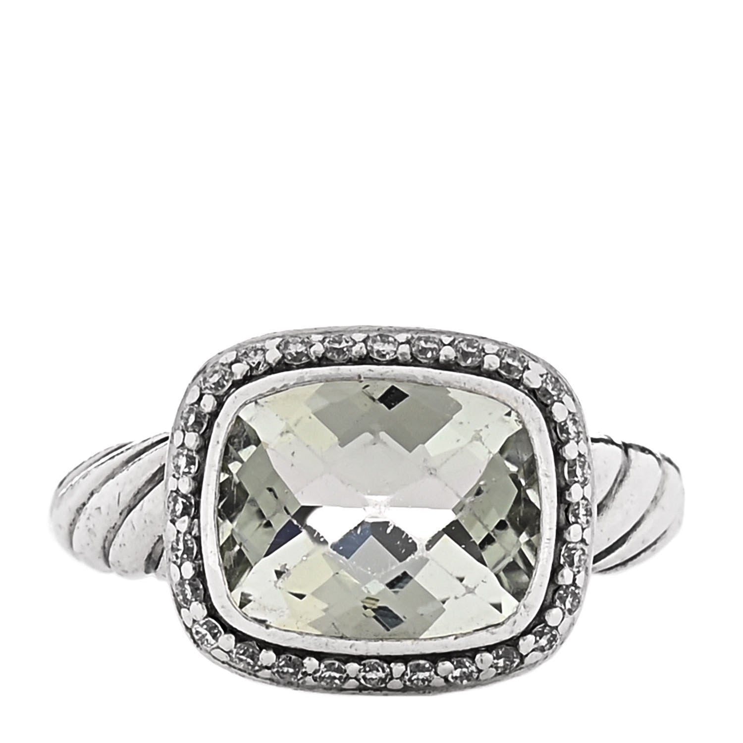 David Yurman Sterling Silver Diamond Prasiolite 10mm Noblesse Ring 47 4.25 1 of 4