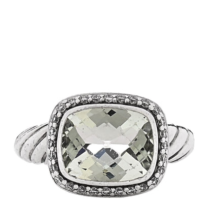 David Yurman Sterling Silver Diamond Prasiolite 10mm Noblesse Ring 47 4.25 1 of 4
