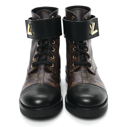 Louis Vuitton Calfskin Monogram Wonderland Flat Ranger Boots 41 Black 2 of 10