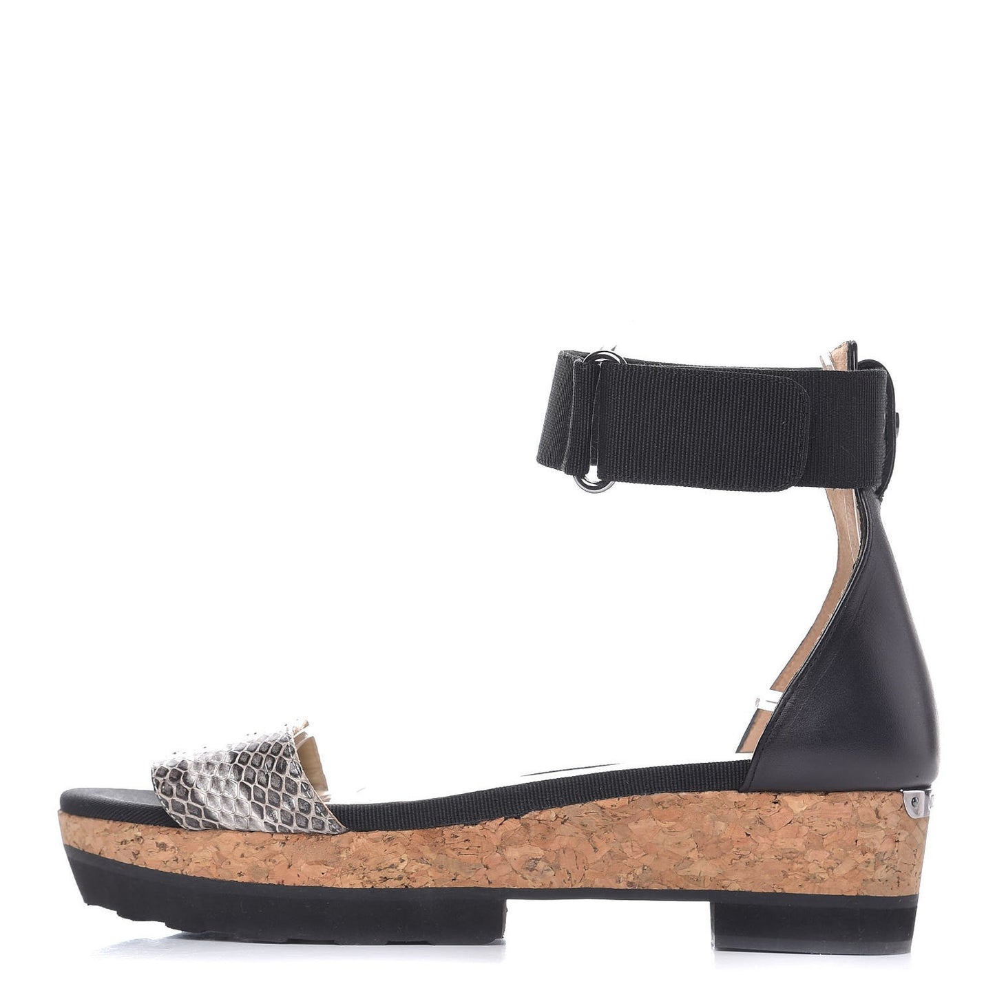 Snakeskin Grosgrain Neat Platform Sandals 38 Black