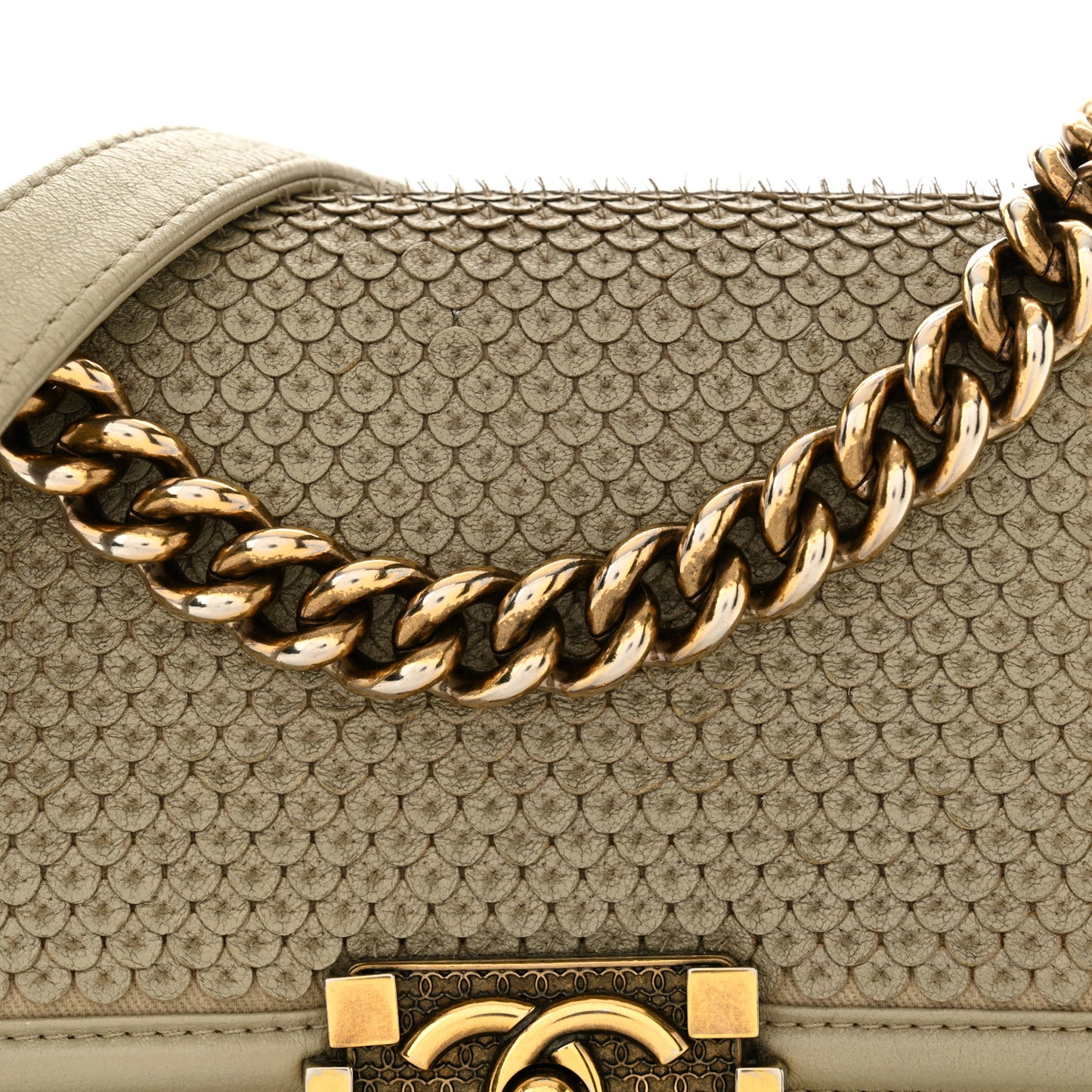 Metallic Lambskin Small Scaled Boy Flap Gold