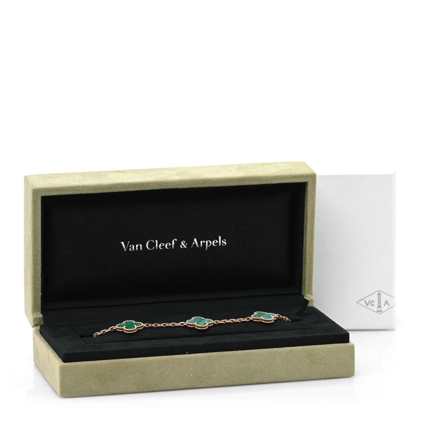 18K Yellow Gold Malachite 5 Motifs Vintage Alhambra Bracelet