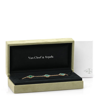 Van Cleef & Arpels 18K Yellow Gold Malachite 5 Motifs Vintage Alhambra Bracelet 4 of 4