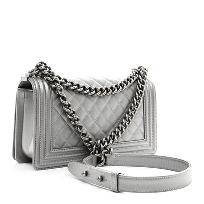 Chanel Metallic Caviar Quilted Medium Boy Flap Silver 3 of 10
