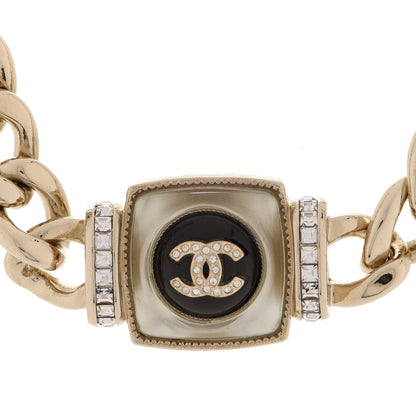 Chanel Metal Glass Pearl Strass CC Pendant Necklace Black Gold 4 of 6