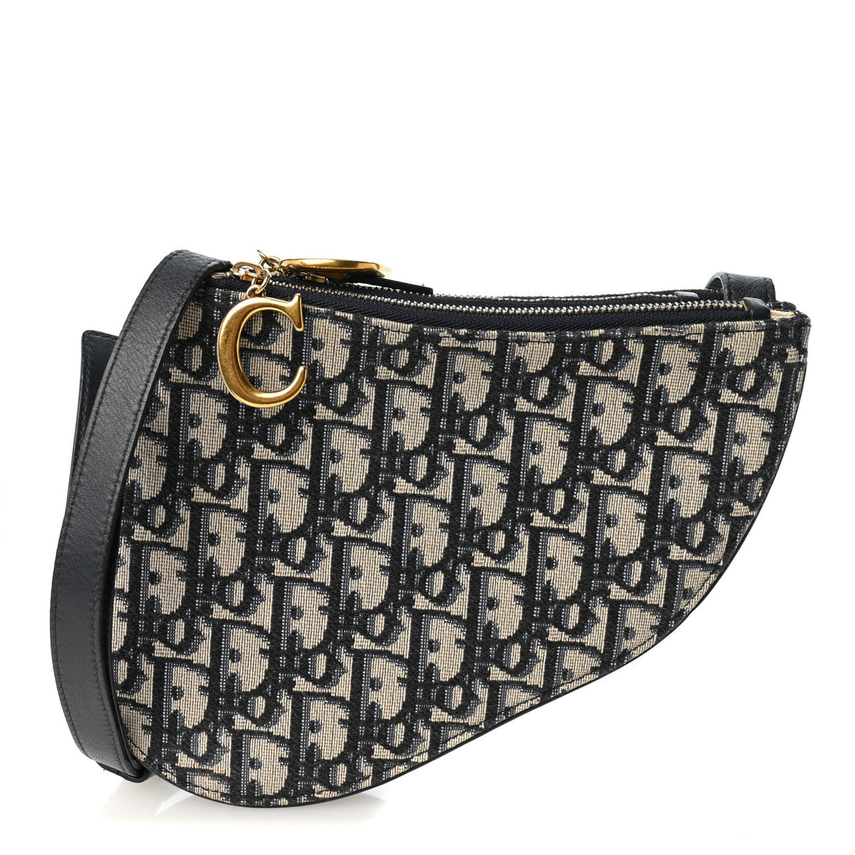 Oblique Saddle Pouch With Strap Navy Blue