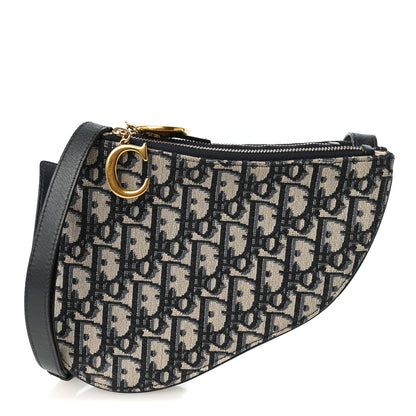 Christian Dior Oblique Saddle Pouch With Strap Navy Blue 1 of 11