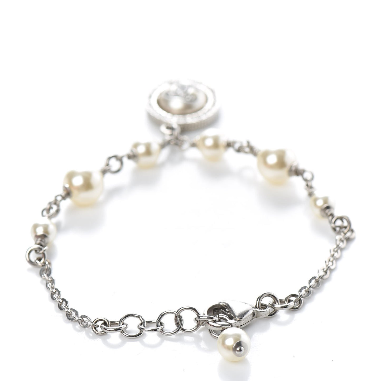 Crystal Pearl CC Bracelet Silver