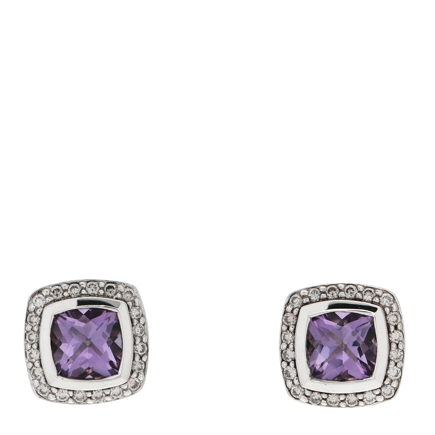 David Yurman Sterling Silver Diamond Amethyst 5mm Petite Albion Earrings 1 of 4