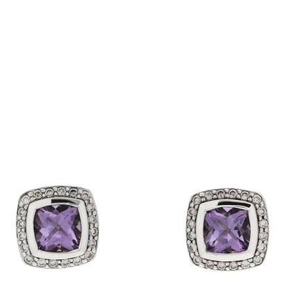 David Yurman Sterling Silver Diamond Amethyst 5mm Petite Albion Earrings 1 of 4