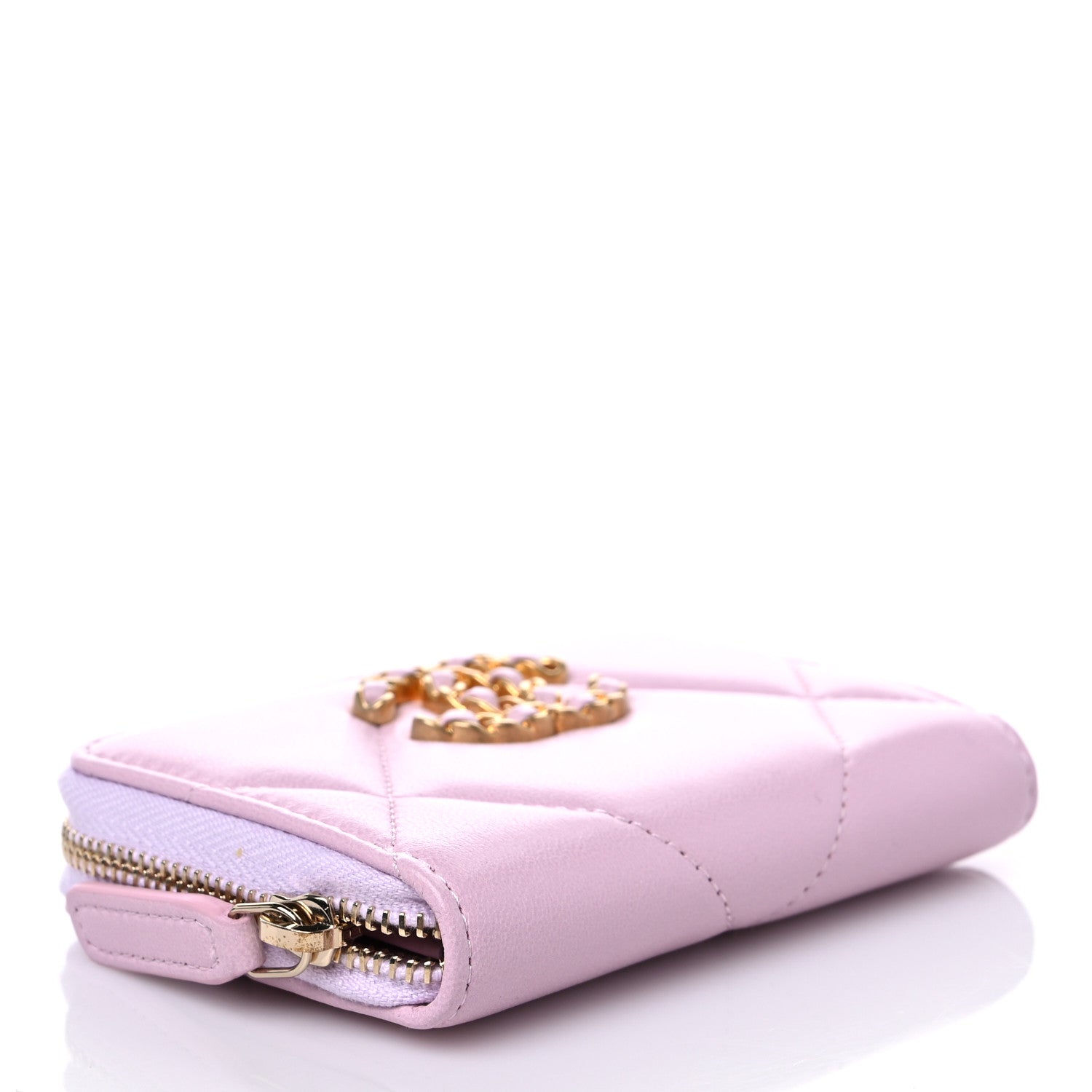 Chanel Lambskin Quilted Chanel 19 Zip Around Coin Purse Wallet Light Pink 4 of 8