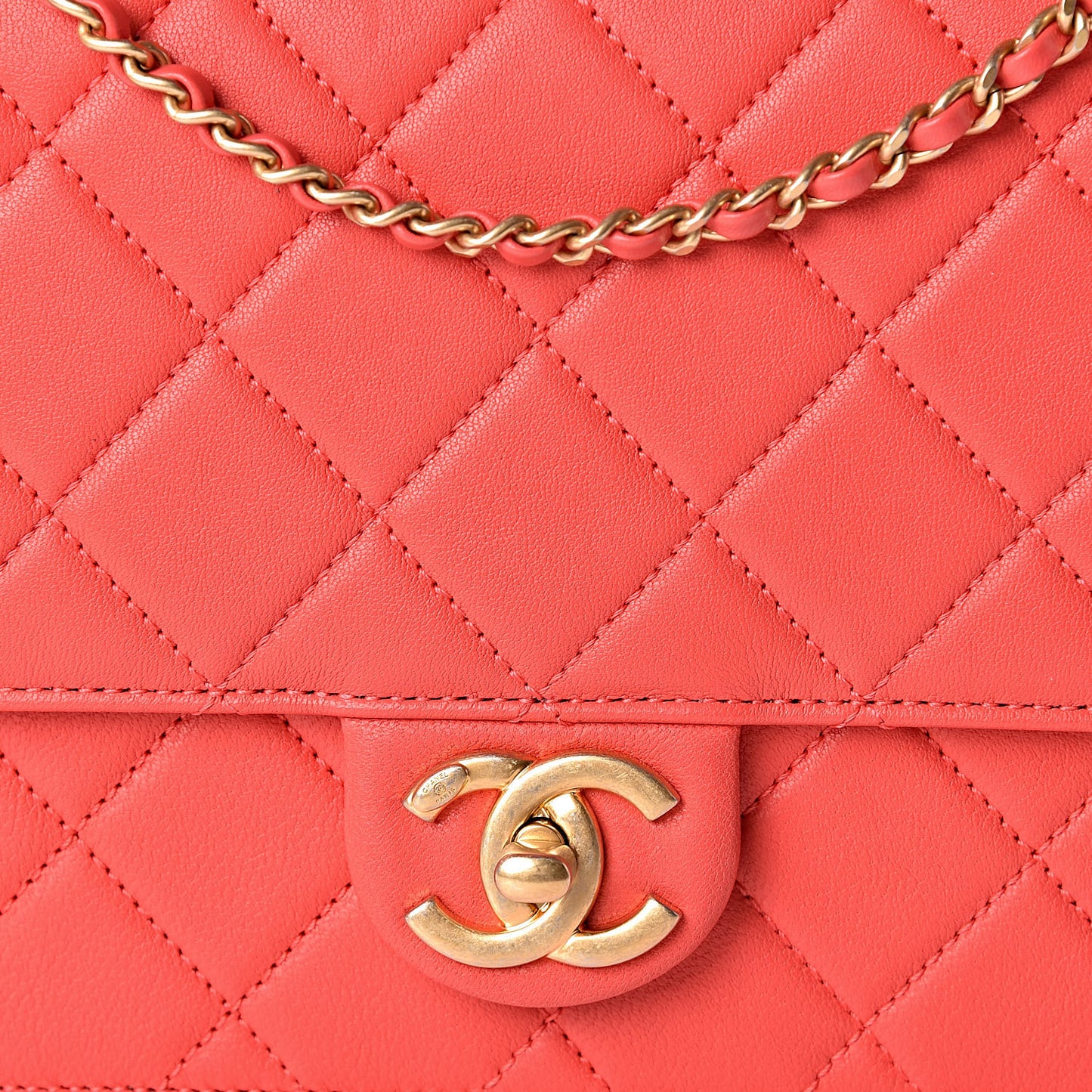Lambskin Quilted Large Pearl Chain Flap Bag Red