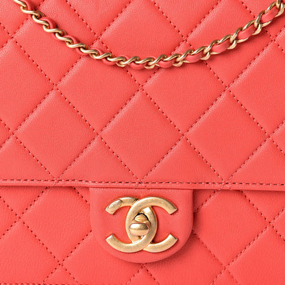 Chanel Lambskin Quilted Large Pearl Chain Flap Bag Red 7 of 10