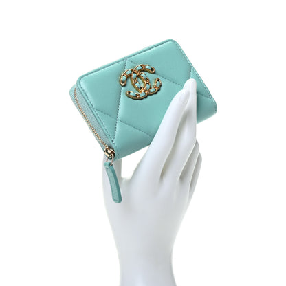 Chanel Lambskin Quilted Chanel 19 Zip Around Coin Purse Wallet Light Green 2 of 8
