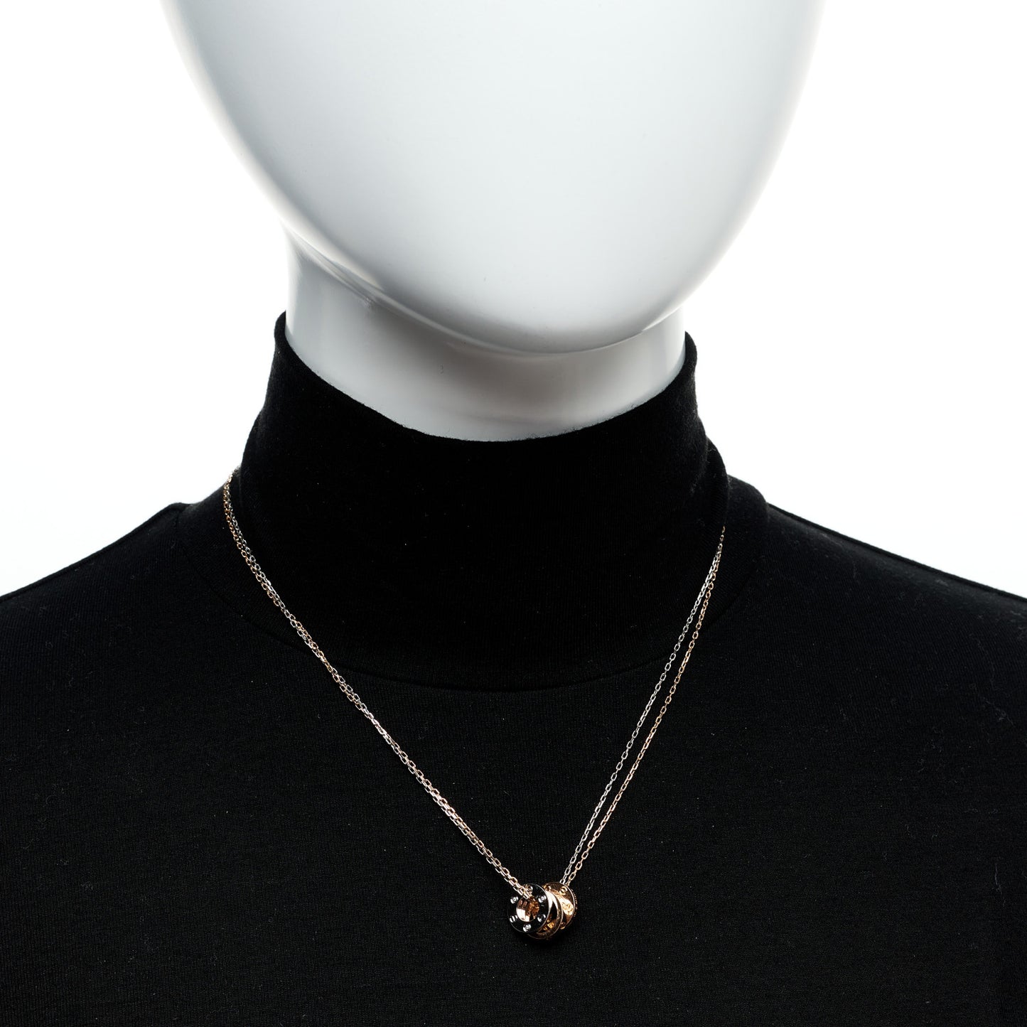 18K White Pink Gold Diamond Three Ring LOVE Pendant Necklace