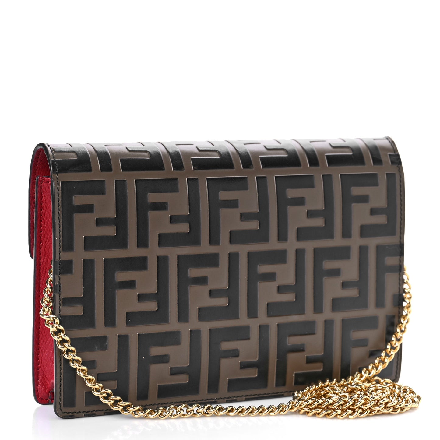 Vitello Cruise F is Fendi FF 1974 Embossed Medium Envelope Wallet On Chain Fragola Maya Black