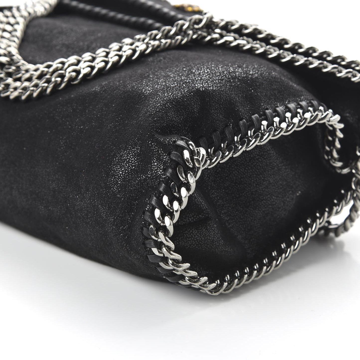 Embellished Shaggy Deer Small Falabella Fold Over Tote Black
