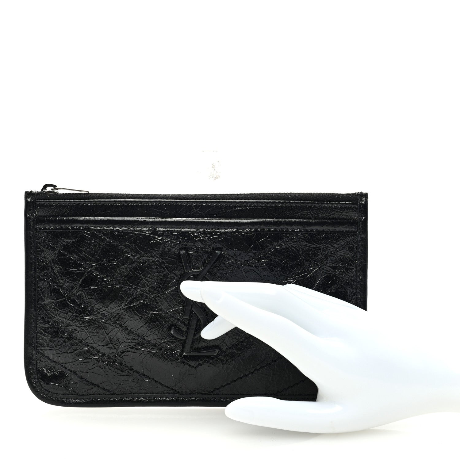 Saint Laurent Crinkled Calfskin Matelasse Monogram Niki Bill Pouch Black 2 of 6
