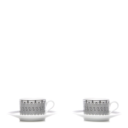 Hermes Porcelain H Deco Tea Cup And Saucer Set Of 2 1 of 8