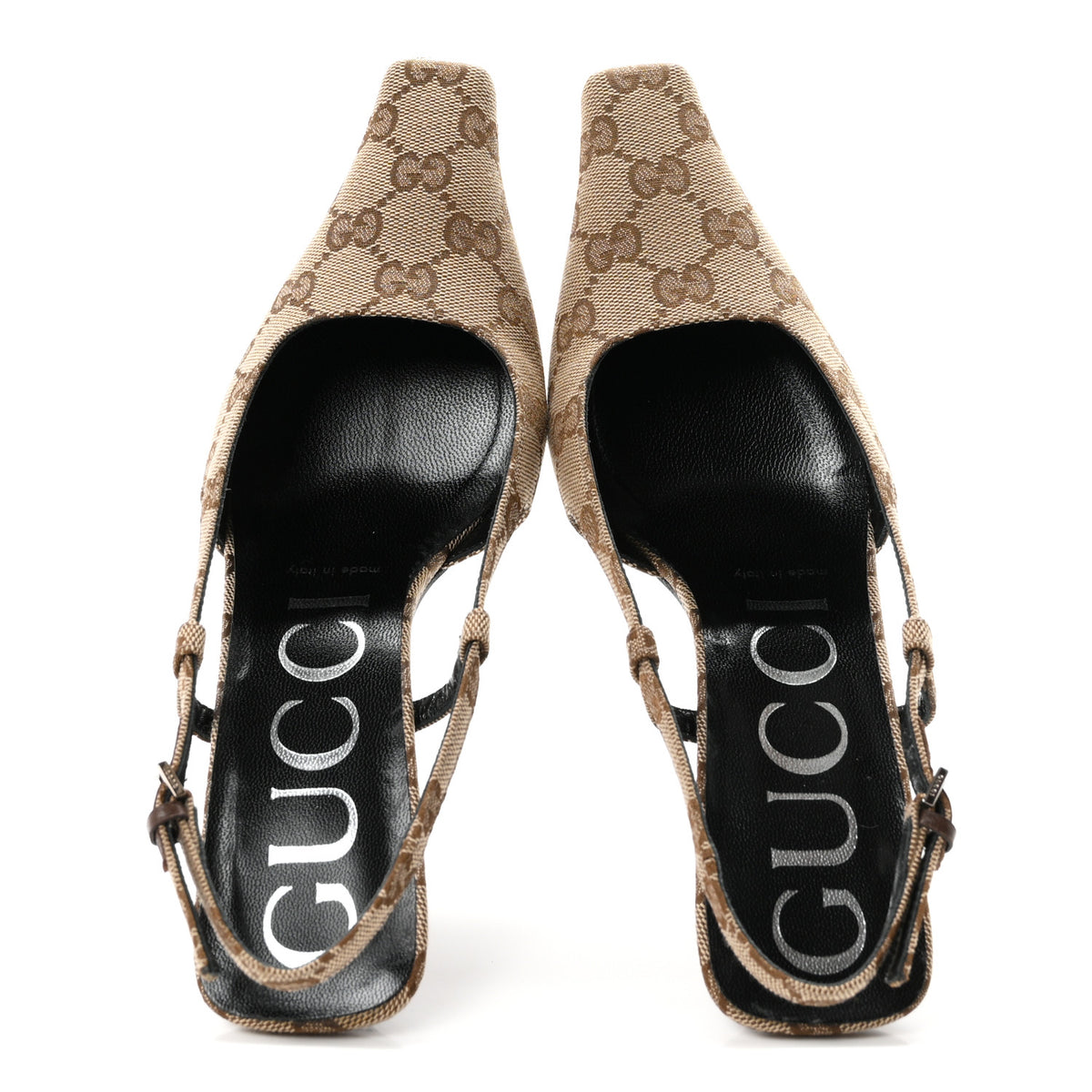 Monogram Malga Kid Square G 75mm Slingback Pumps 36.5 Beige Ebony New Acero