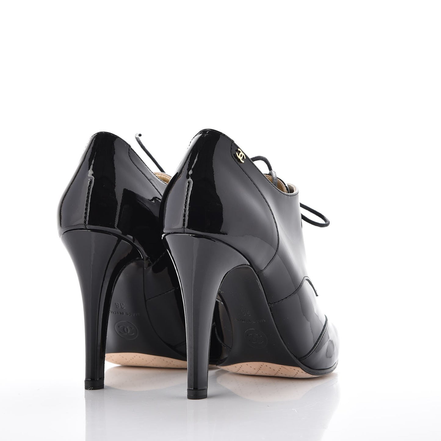 Patent Calfskin Cap Toe Short Boots 36 Black