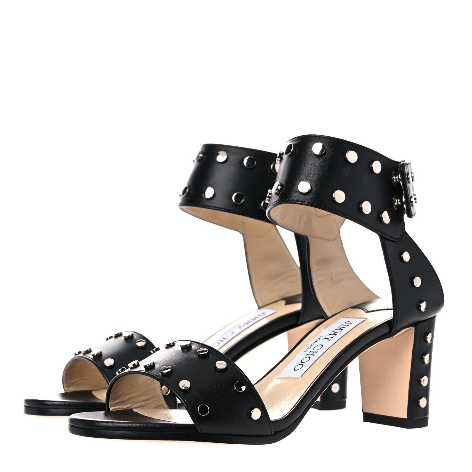 Jimmy Choo Shiny Calfskin Veto 65 Studded Sandals 35 Black 3 of 12