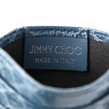 Jimmy Choo Calfskin Snakeskin Embossed Crystal Umika Cardholder Wallet Blue 5 of 5