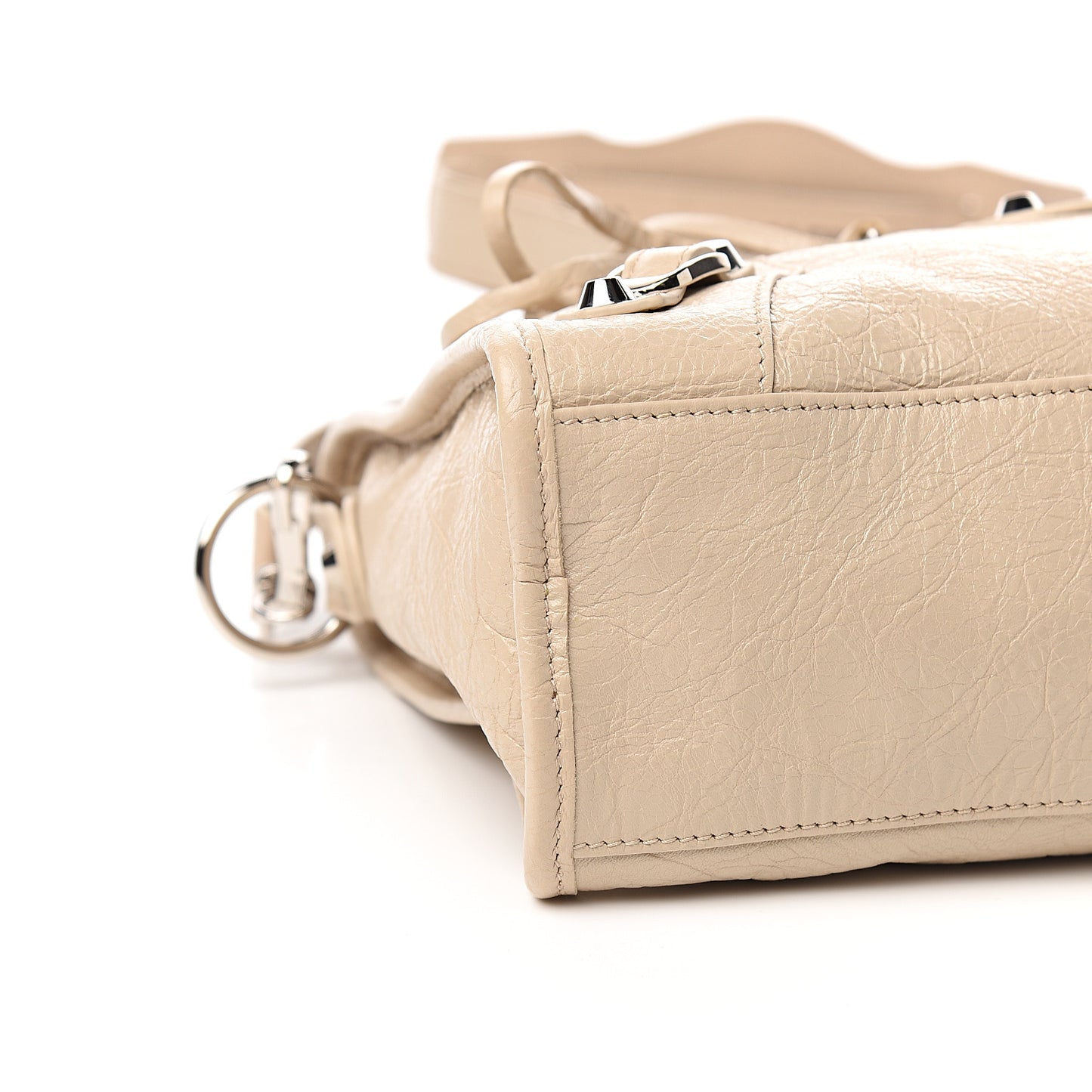 Agneau Classic Silver Hardware S City Logo Strap Light Beige Black