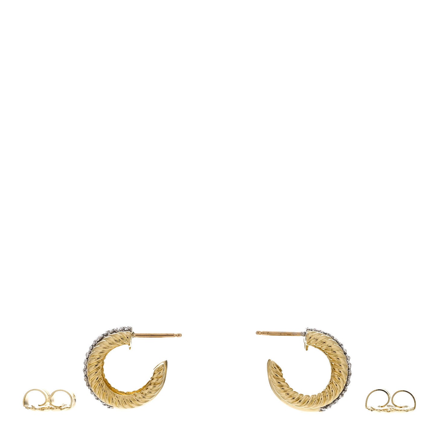 18K Yellow White Gold Diamond Huggie Hoop Earrings