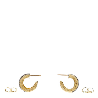 David Yurman 18K Yellow White Gold Diamond Huggie Hoop Earrings 3 of 4