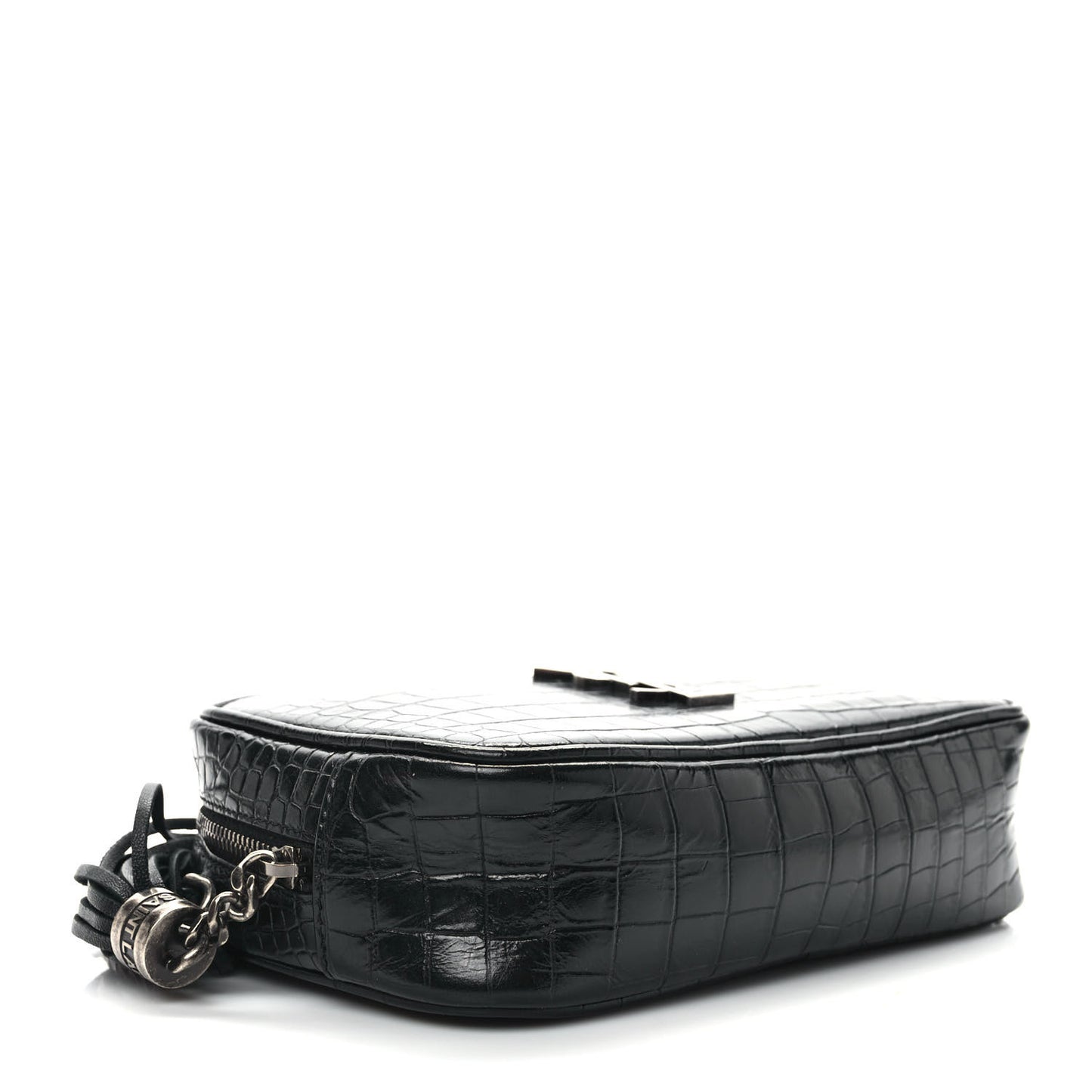 Calfskin Crocodile Embossed Monogram Mini Lou Camera Bag Black