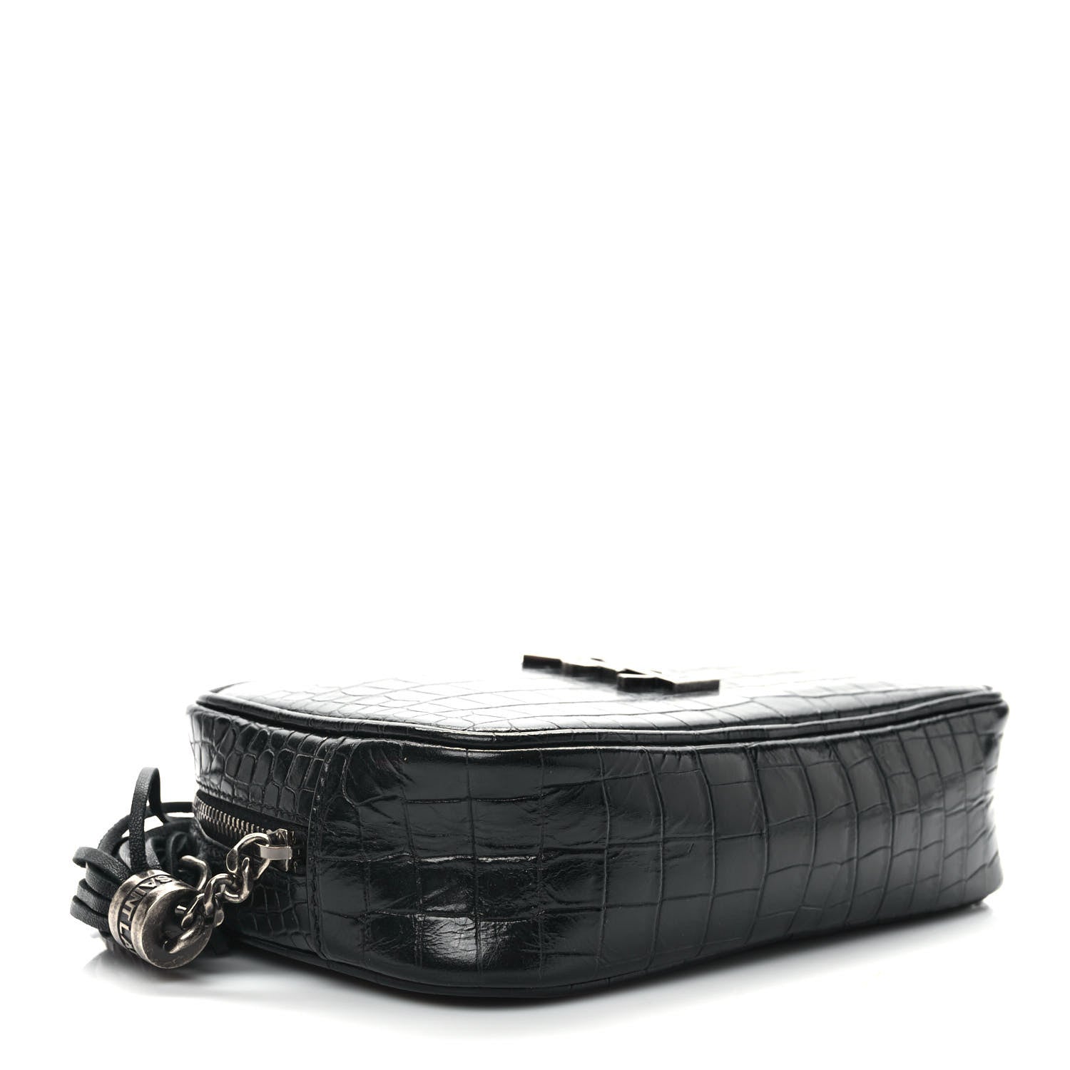Saint Laurent Calfskin Crocodile Embossed Monogram Mini Lou Camera Bag Black 4 of 8