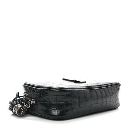 Saint Laurent Calfskin Crocodile Embossed Monogram Mini Lou Camera Bag Black 4 of 8