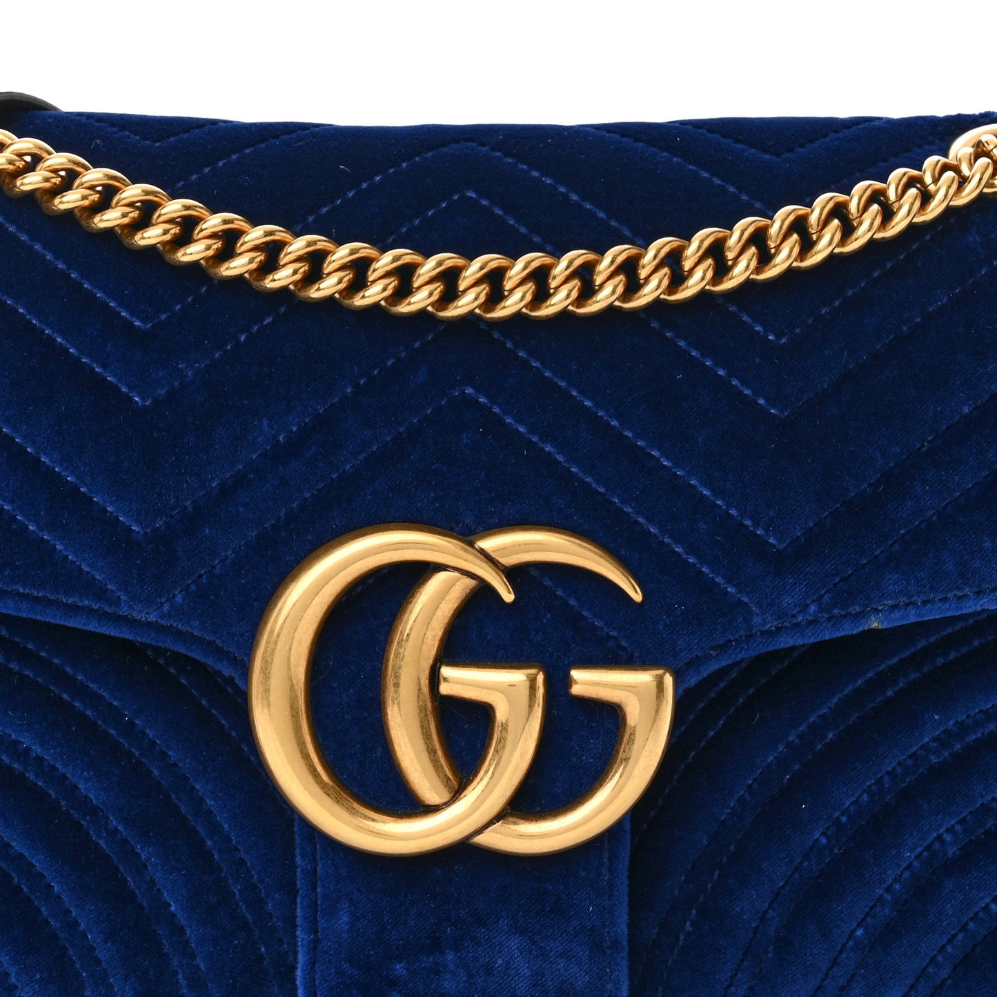 Velvet Matelasse Medium GG Marmont Shoulder Bag Cobalt Blue