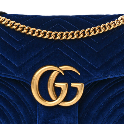 Gucci Velvet Matelasse Medium GG Marmont Shoulder Bag Cobalt Blue 9 of 14