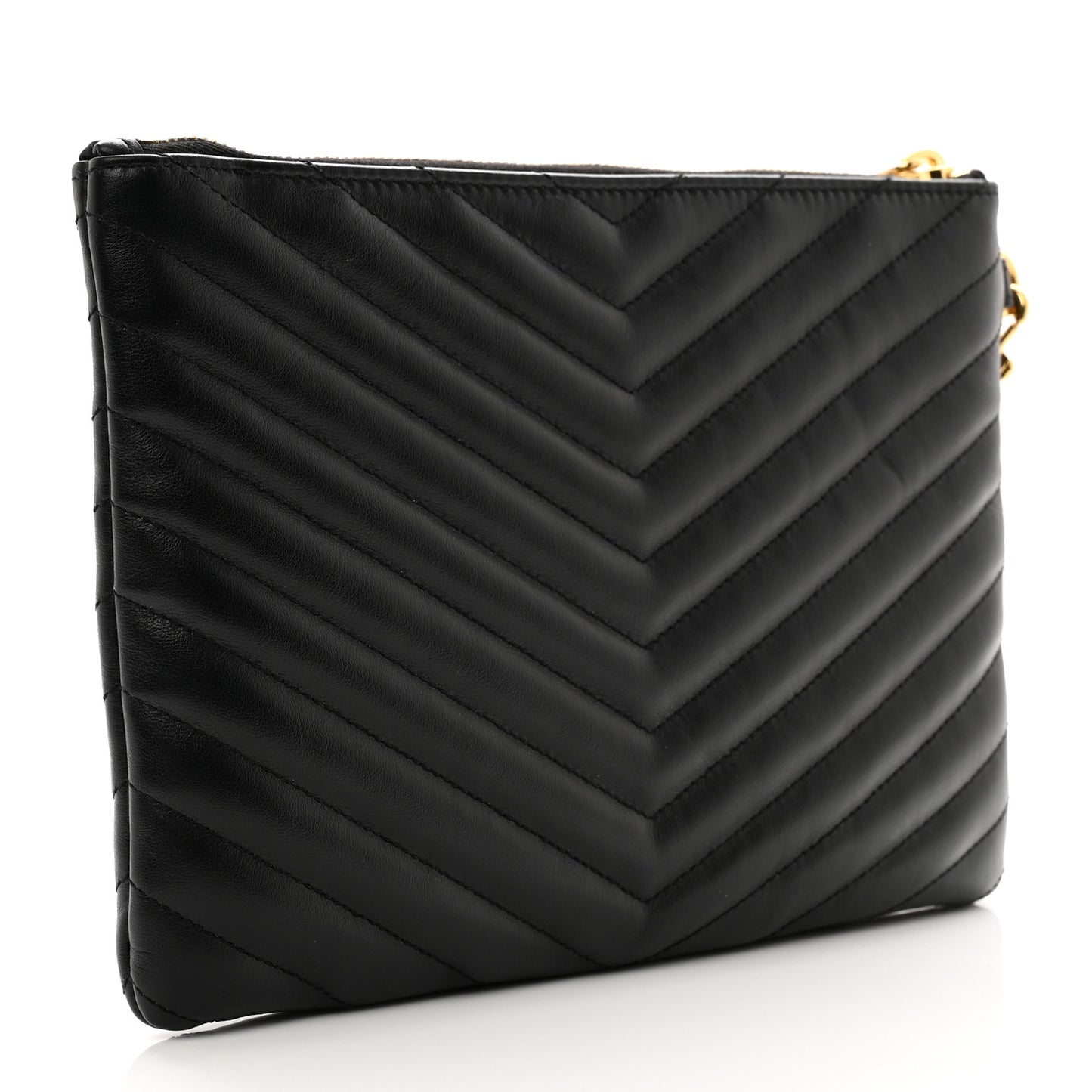 Calfskin Matelasse Chevron Monogram A5 Wristlet Black