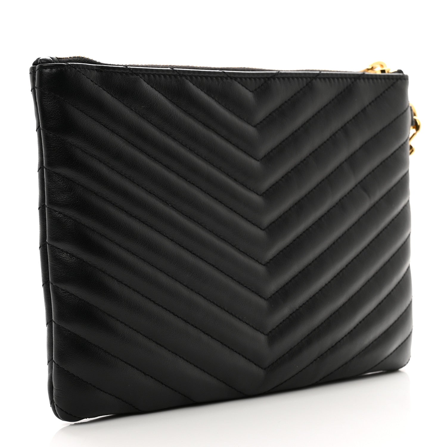 Saint Laurent Calfskin Matelasse Chevron Monogram A5 Wristlet Black 3 of 8