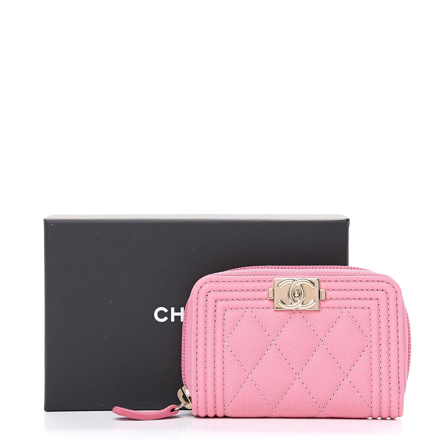 Chanel Caviar Quilted Boy Zip Around Coin Purse Wallet Dark Pink 7 of 7