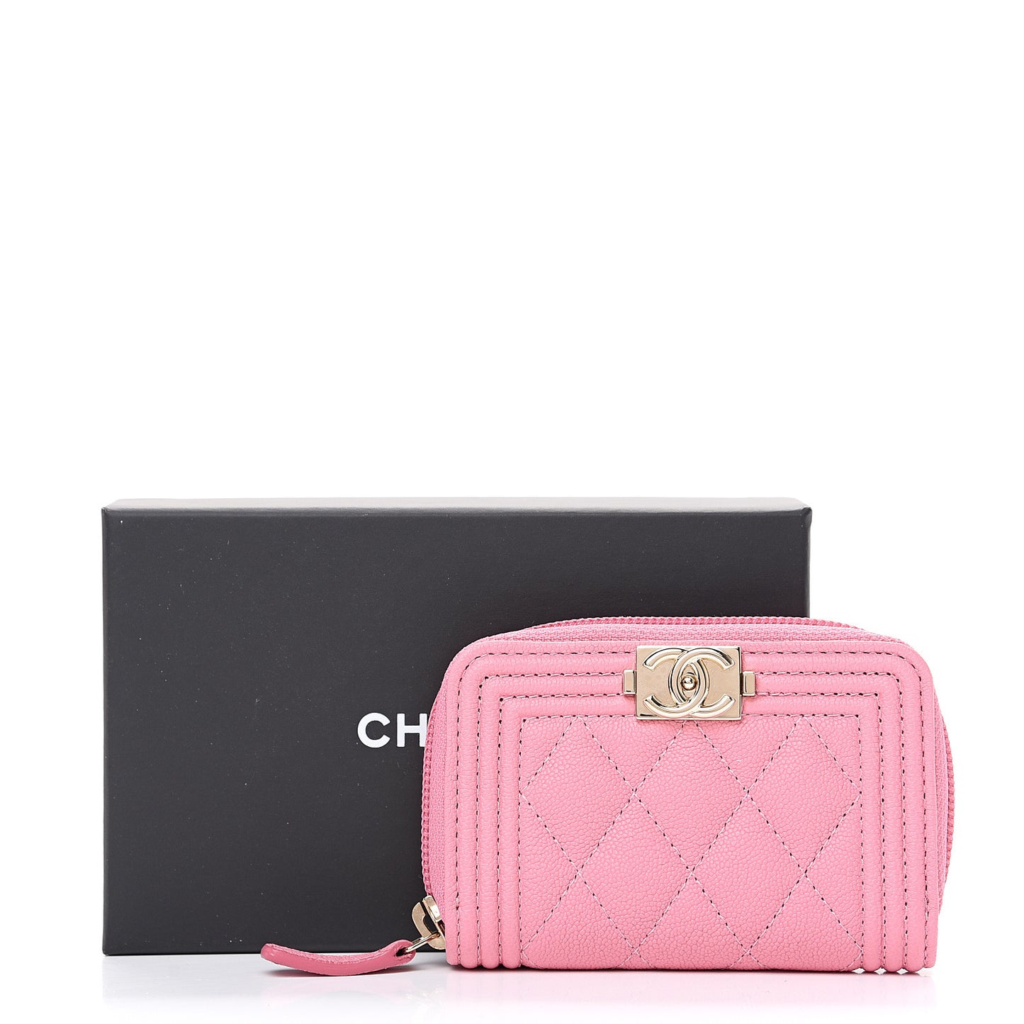 Caviar Quilted Boy Zip Around Coin Purse Wallet Dark Pink