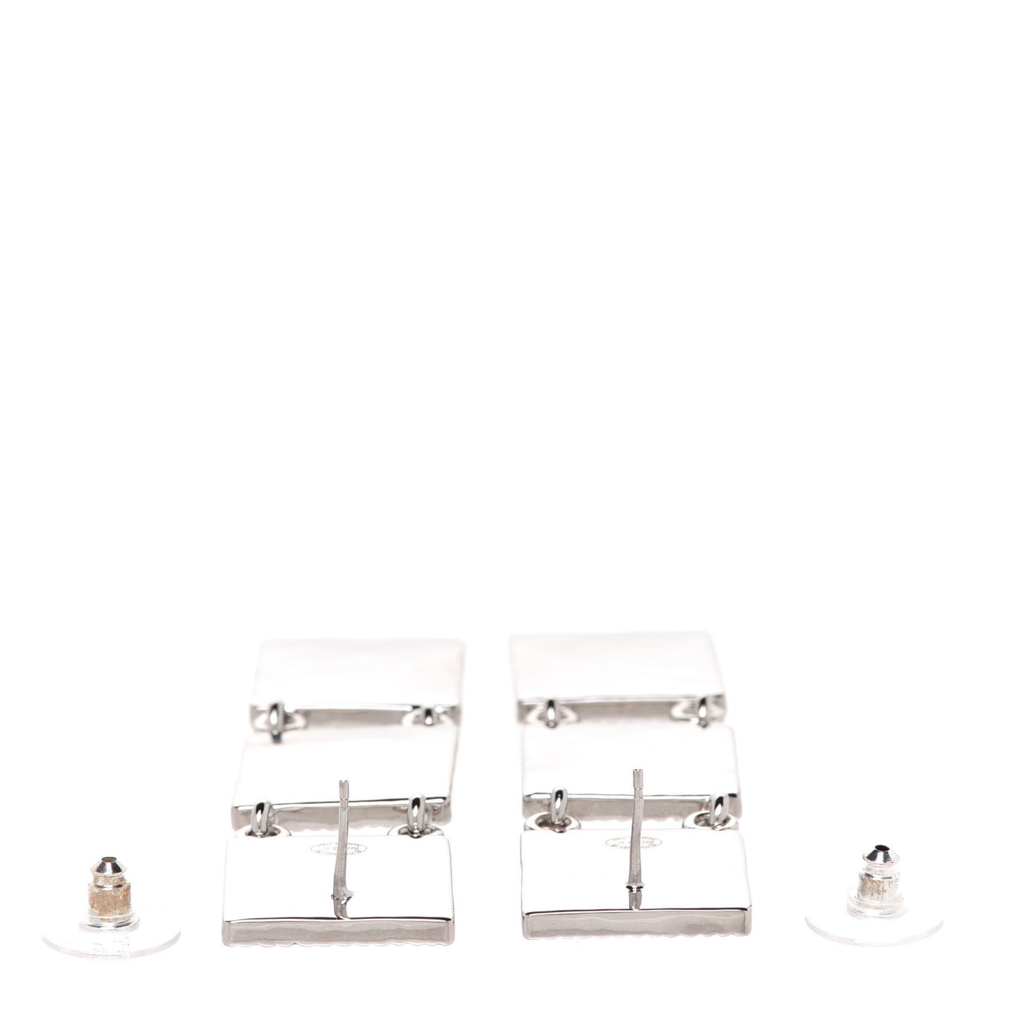 Metal Crystal Cha-Nel Logo Drop Earrings Silver