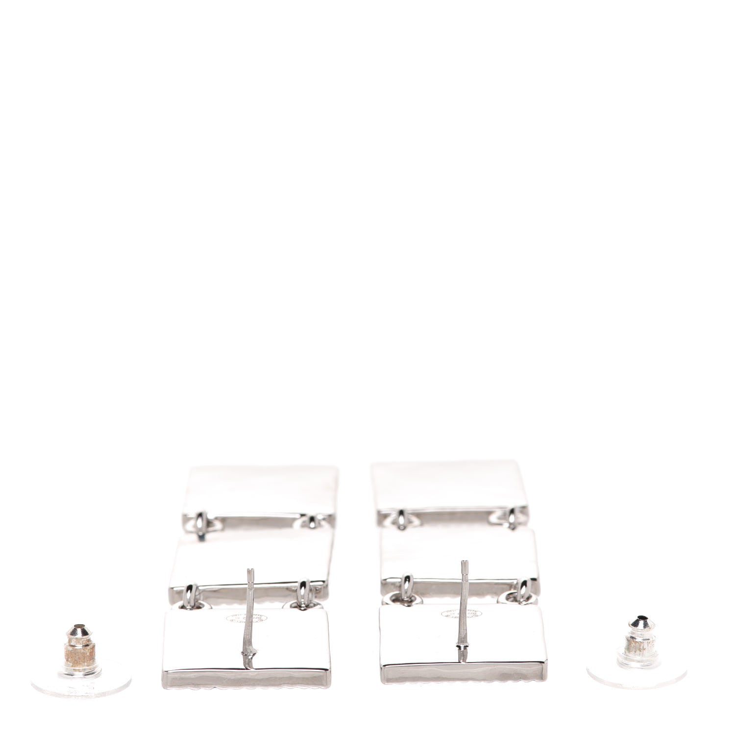 Chanel Metal Crystal Cha-Nel Logo Drop Earrings Silver 3 of 5