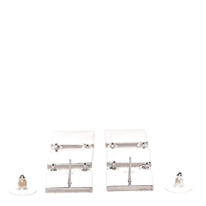 Chanel Metal Crystal Cha-Nel Logo Drop Earrings Silver 3 of 5