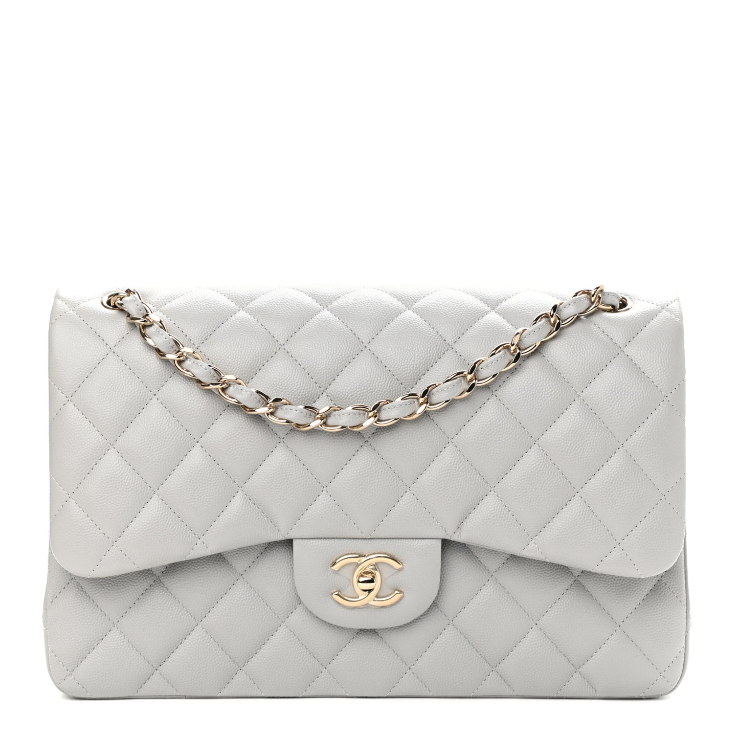 Caviar Quilted Jumbo Double Flap Grey