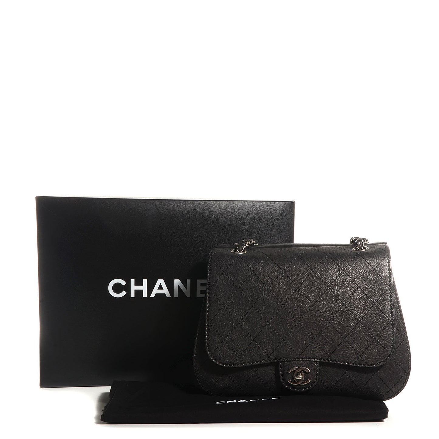 Calfskin Coco Twin Large Flap Black