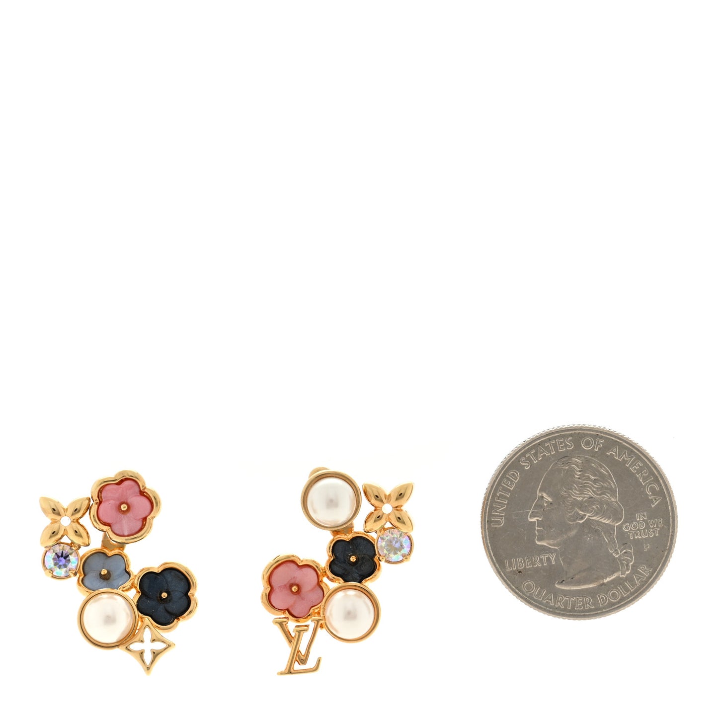 Metal Crystal Pearl Botanica Earrings Gold