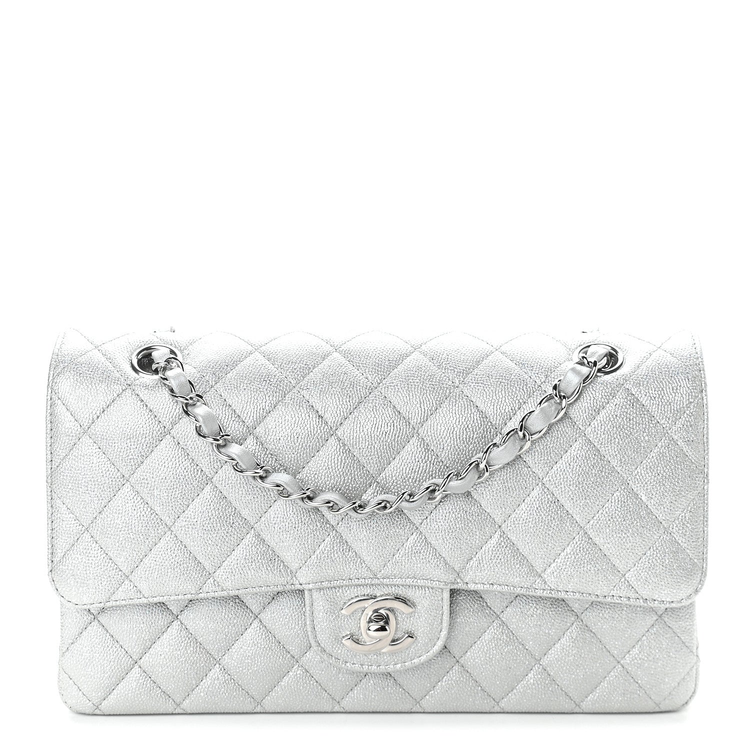 Chanel Glittered Metallic Caviar Quilted Medium Double Flap Silver 1 of 9