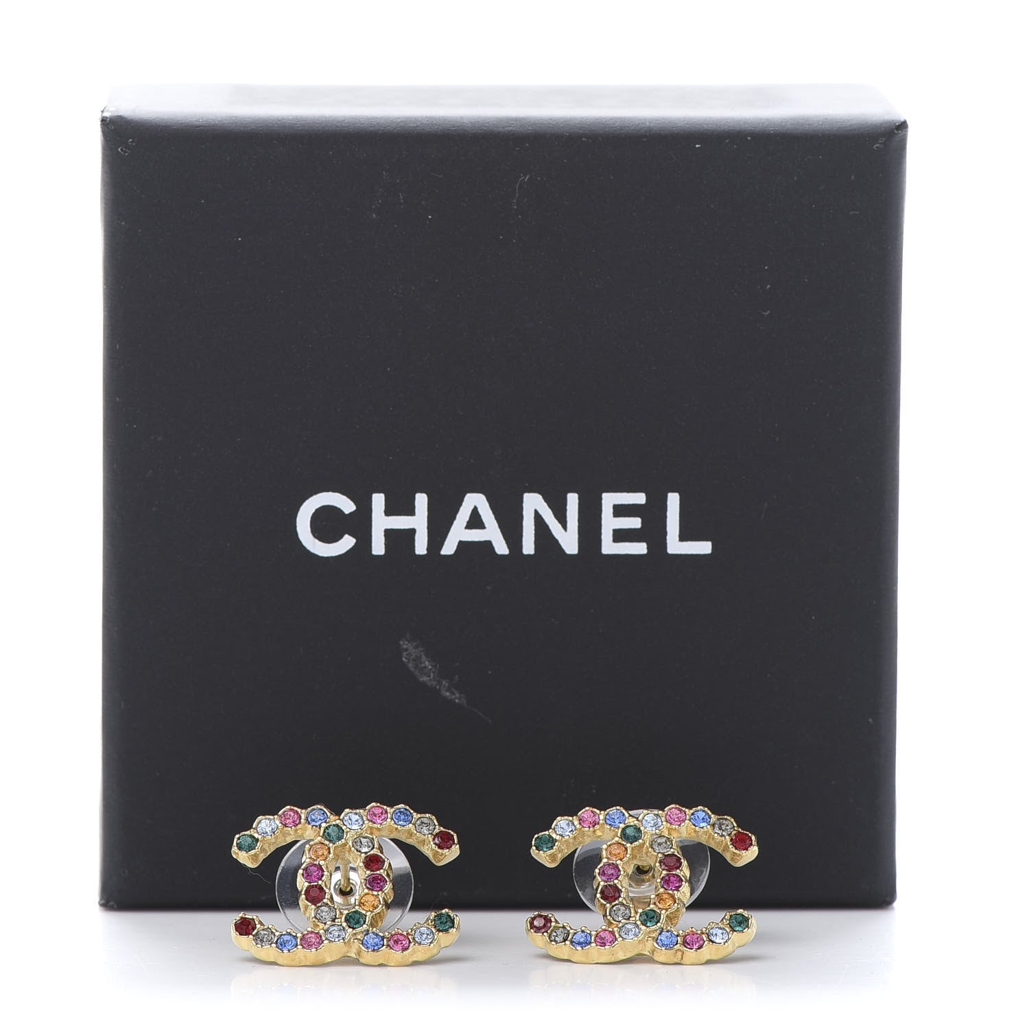 Chanel Crystal Over The Rainbow CC Earrings Gold Multicolor 5 of 5